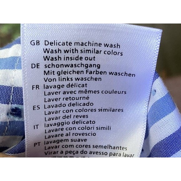 Chic Bardot Blouse Blue White Stripe Off Shoulder Smocked Tie Sleeve Top S - Picture 14 of 16